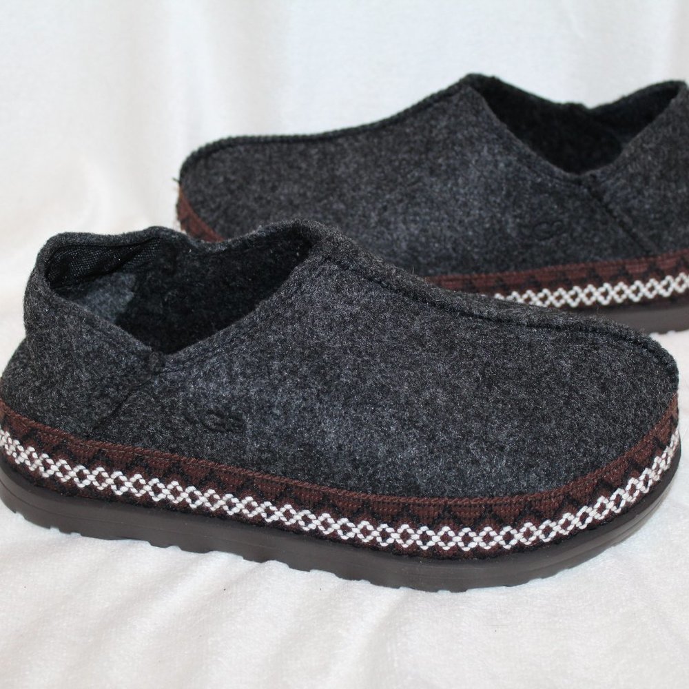 UGG Charcoal Felt Slip-On Clog with Brown Trim